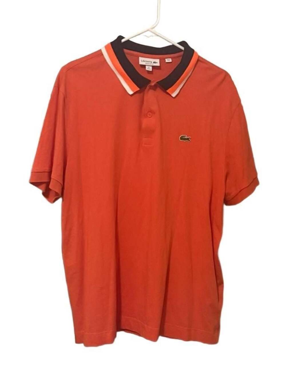 Lacoste Regular Fit Contrast Striped Collar Polo Shirt Orange Men's US XXL FR 7